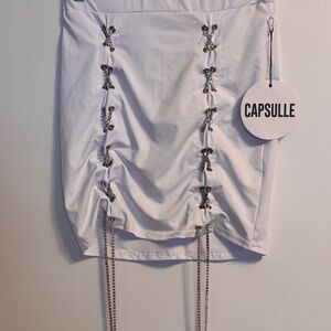 Capsule Jersey Skirt with Sequins Chain Accent White Sz small